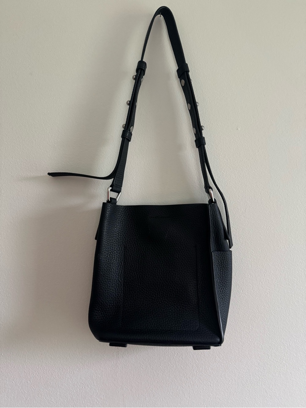 All Saints Captain Black Pebbled Leather Shoulder Bag